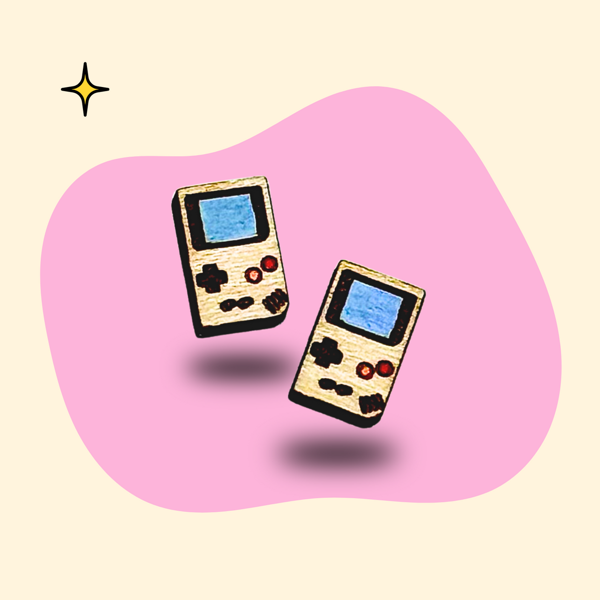 Hand-painted wooden retro handheld game ear studs by GRAINN