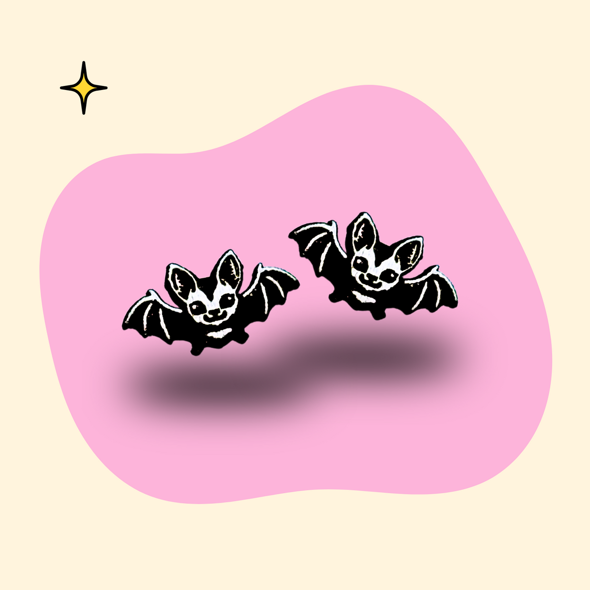Hand-painted wooden bat ear studs by GRAINN