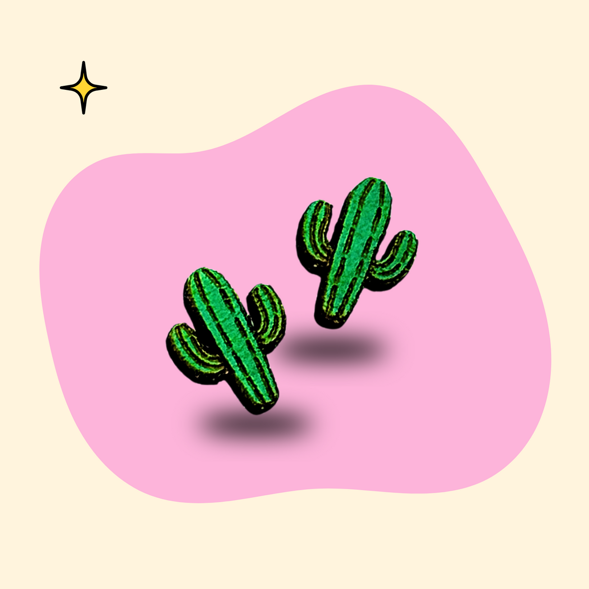 Hand-painted wooden cactus ear studs by GRAINN
