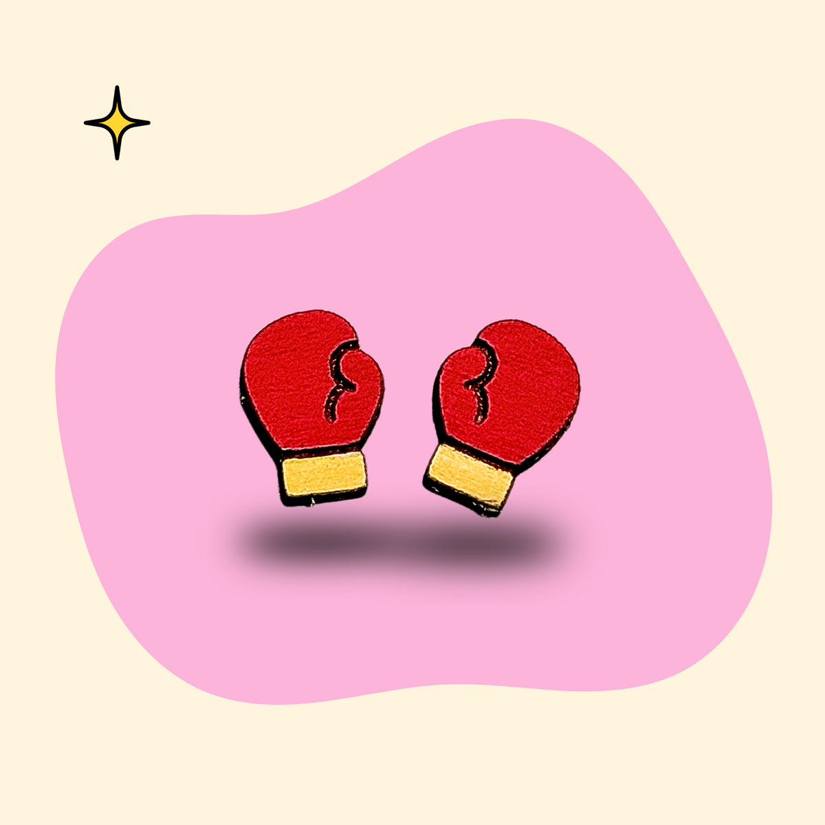 Hand-painted wooden boxing glove ear studs by GRAINN