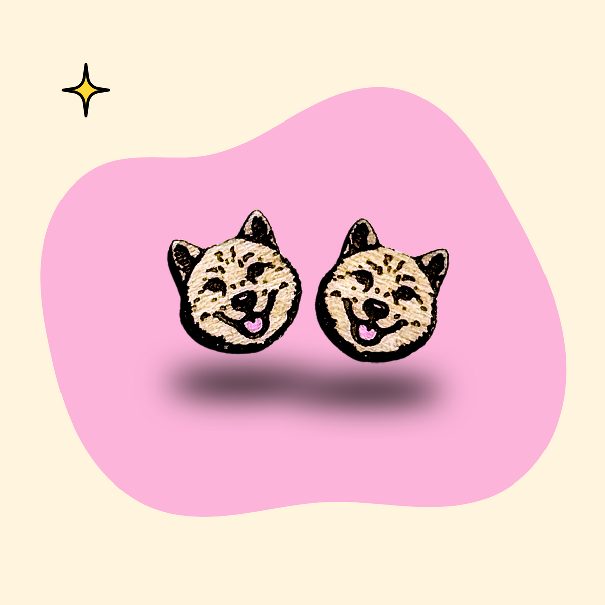 Hand-painted wooden Shiba Inu ear studs by GRAINN