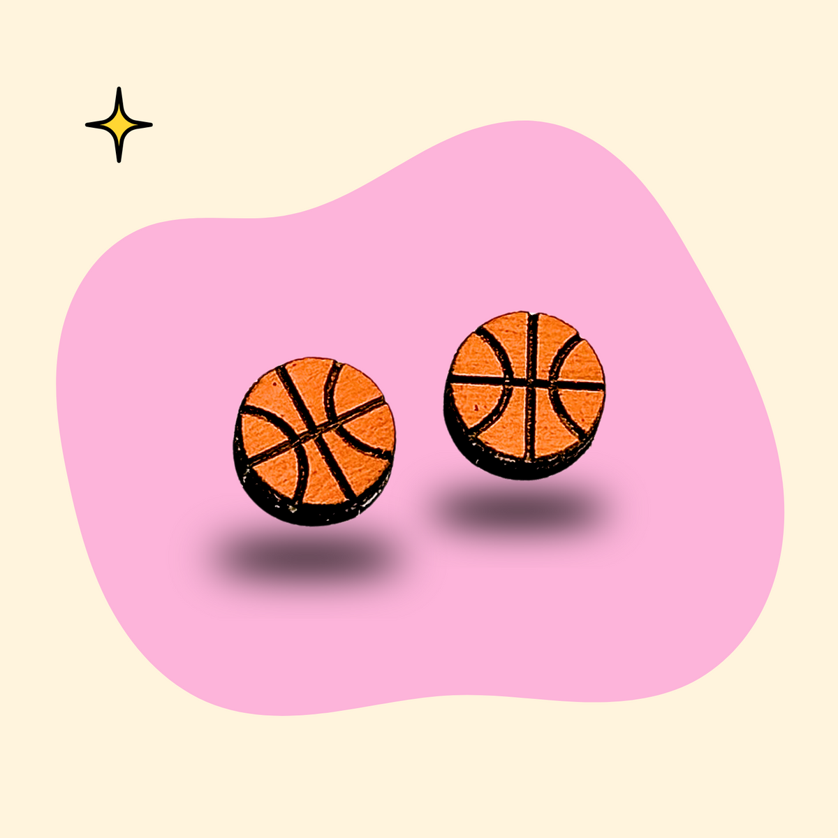 Hand-painted wooden basketball ear studs by GRAINN