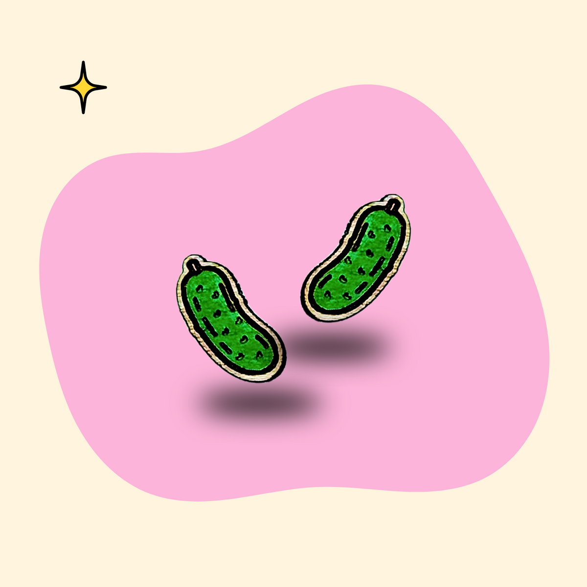 Hand-painted wooden pickle ear studs by GRAINN