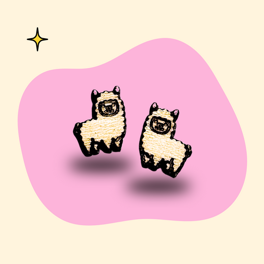 Hand-painted wooden llama ear studs by GRAINN