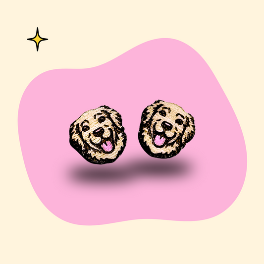 Hand-painted wooden golden retriever ear studs by GRAINN
