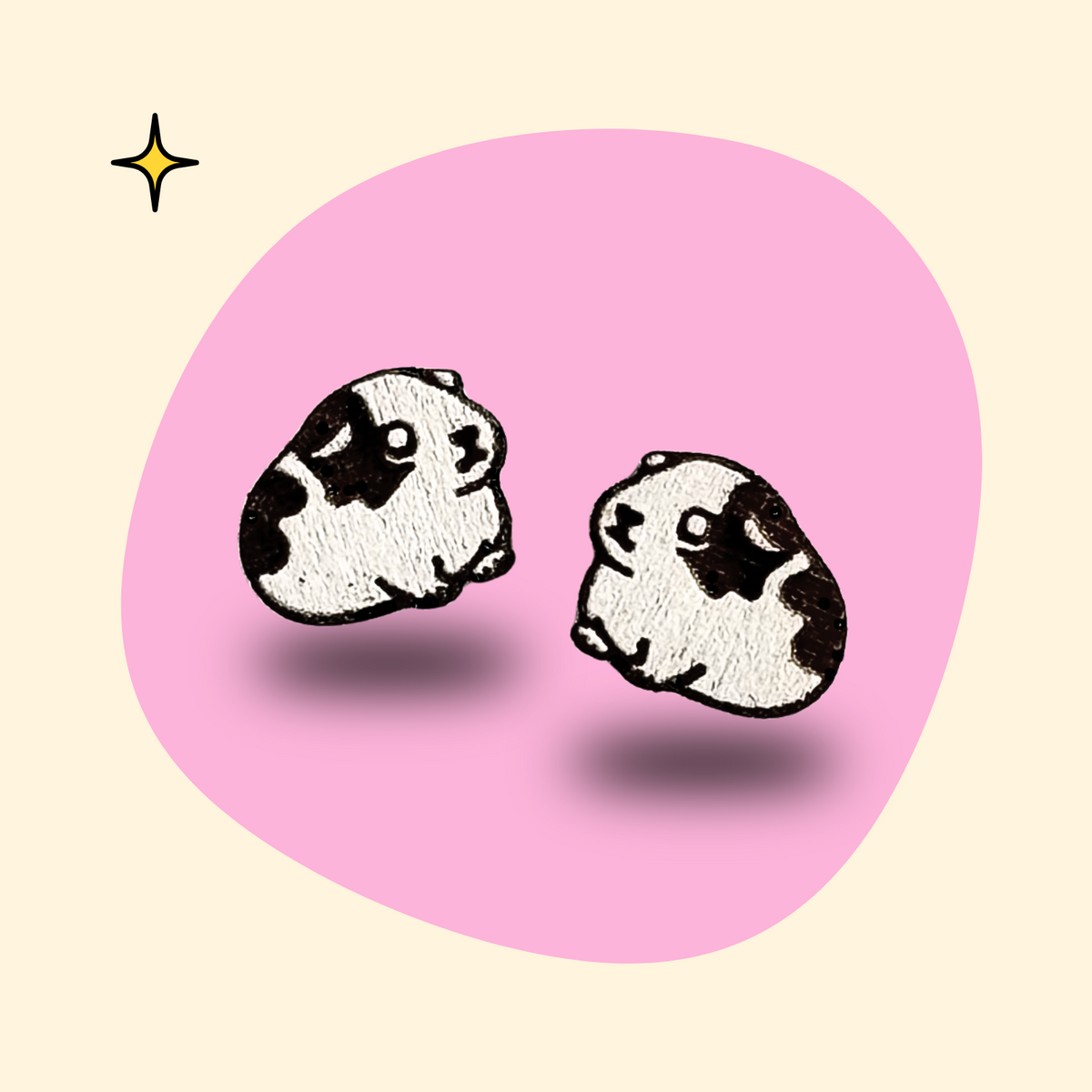 Hand-painted wooden guinea pig ear studs by GRAINN