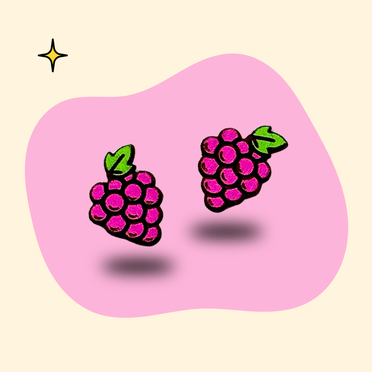 Hand-painted wooden grapes ear studs by GRAINN